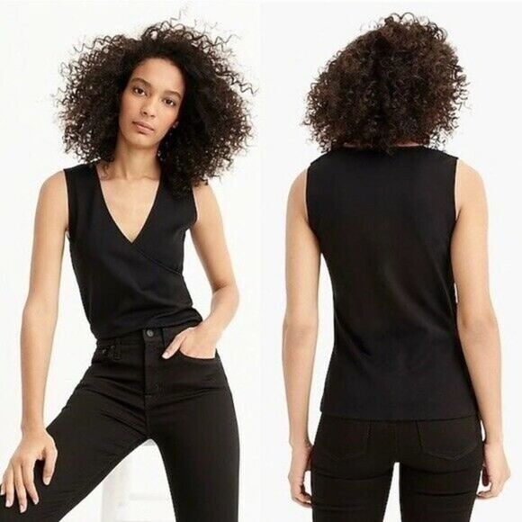 J.CREW 365 Faux Wrap Sleeveless Top XS Dark Gray Faded Black Stretch Minimalist - Picture 3 of 8